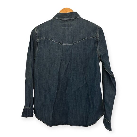 TECOVAS Womens Denim Shirt Small Button Up Long Sleeve Dark Wash Pearl Snap - Picture 2 of 6